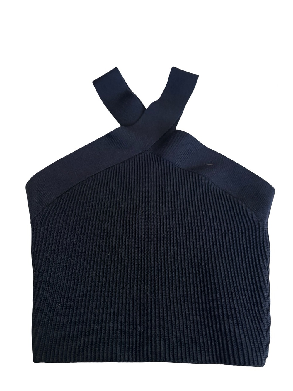 Babaton Aritzia Black Ribbed Cross Back Halter Knit Top XXS 77075